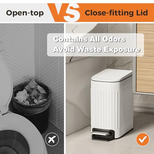 Classic TrashAid Slim Bathroom Trash Can with Lid for Daily Use